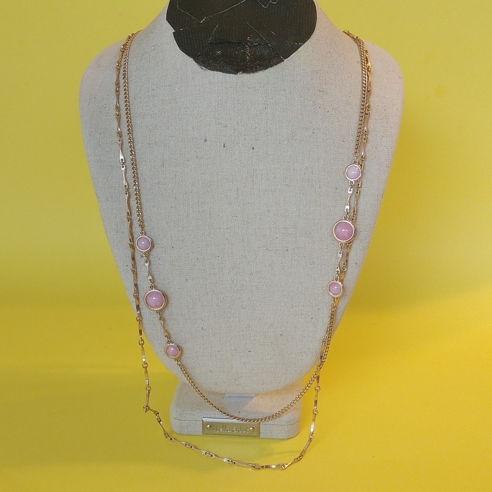 Vintage Sarah Coventry Goldtone & Pink Long Necklace